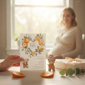 Sweet Orange Daisy Bear Baby Shower Invitation