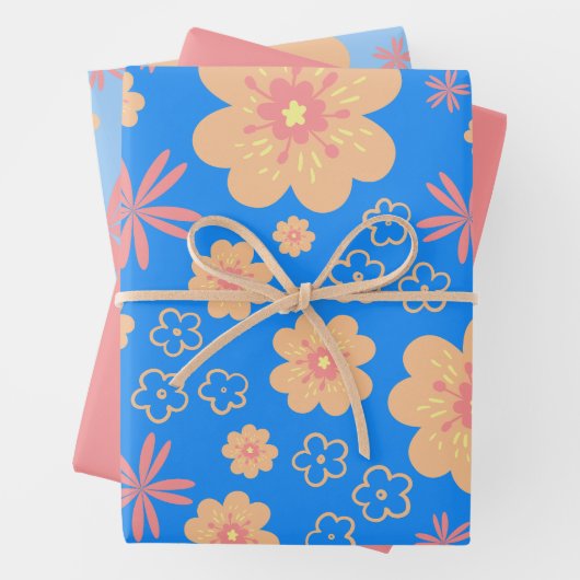 Sweet Oranje Floral Pattern Inpakpapier Vel (In situ)