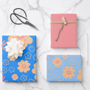 Sweet Oranje Floral Pattern Inpakpapier Vel