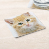 Sweet Oranje Tabby Vierkante Kartonnen Onderzetter (Schuin)