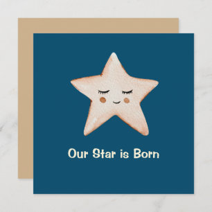 Sweet Our Star is Born Blue Star Birth Announcemen