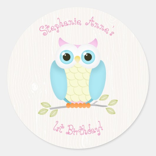 Sweet Owl Birthday Ronde Sticker (Voorkant)