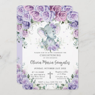 Sweet Paars Floral Elephant Christening Baptisme Kaart