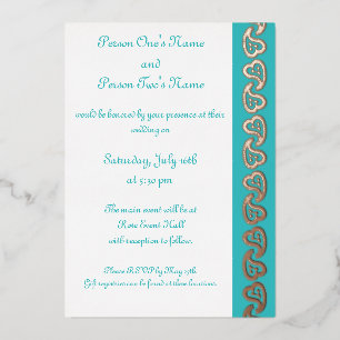 Sweet Paisley Harten in Turquoise Folie Uitnodigin Folie Uitnodiging