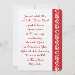Sweet Paisley Hearts in Cherry Wedding Invitation Kaart