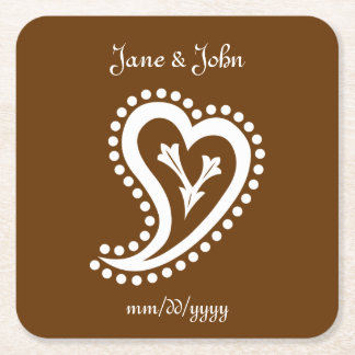 Sweet Paisley Hearts in Chocolate Paper Onderzette Vierkante Kartonnen Onderzetter