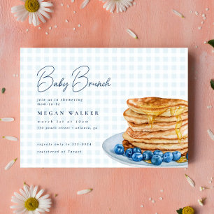 Sweet Pancake Blue Gingham Boy Baby shower Brunch Kaart