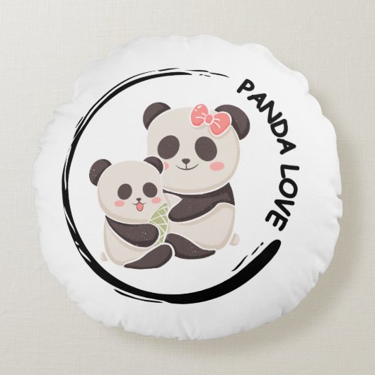 Sweet Panda Family Rond Kussen (Voorkant)
