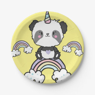 Sweet Panda Unicorn Girls Rainbow Birthday Papieren Bordje