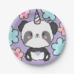 Sweet Panda Unicorn Girls Rainbow Birthday Papieren Bordje