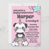 Sweet Panda Unicorn Girly Invitation (Devant)