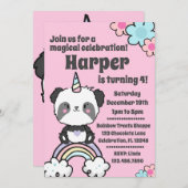 Sweet Panda Unicorn Girly Invitation (Devant / Derrière)