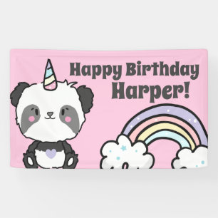 Sweet Panda Unicorn Rainbows Bannière d'anniversai