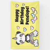 Sweet Pandacorn met regenboogharten Birthday Spandoek (Verticaal)