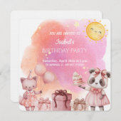 Sweet Pastel Animal Birthday Party Invitation (Devant / Derrière)