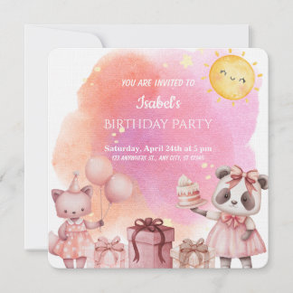 Sweet Pastel Animal Birthday Party Invitation