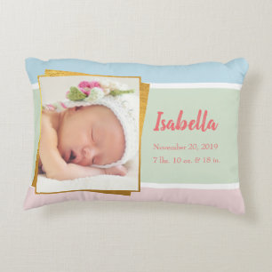 Sweet Pastel Baby Girl Foto geboortedatum Accent Kussen