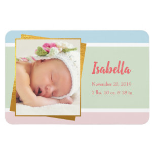 Sweet Pastel Baby Girl Foto geboortedatum Magneet
