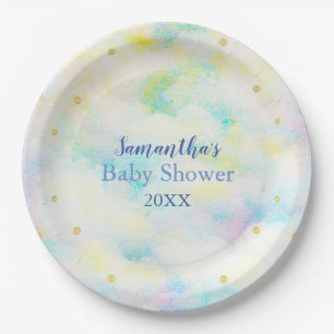 Sweet Pastel Blue Clouds Baby shower Papieren Bordje