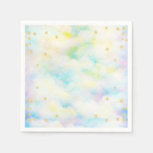 Sweet Pastel Blue en Gold Glitter Clouds Servet
