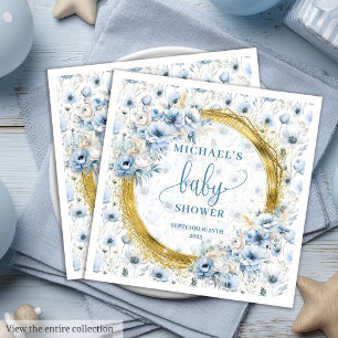 Sweet Pastel Blue Gold Flowers Baby Papieren serve Servet