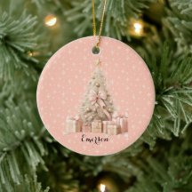 Sweet Pastel Blush Pink Snowflake & Kerstboom