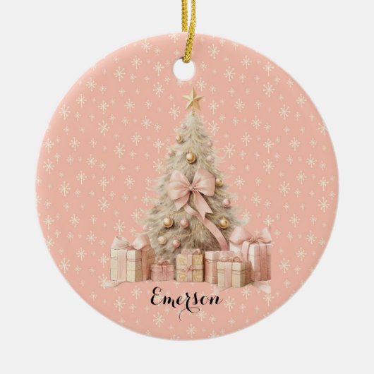 Sweet Pastel Blush Pink Snowflake & Kerstboom Keramisch Ornament (Voorkant)