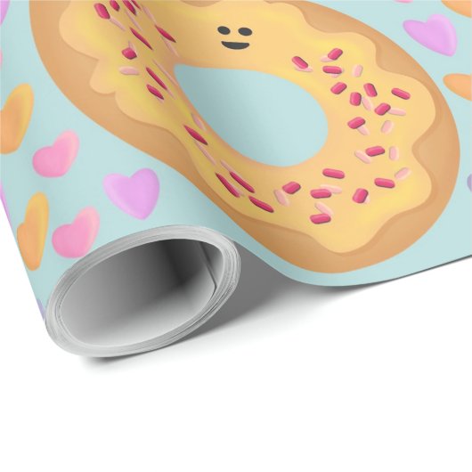 Sweet Pastel Donuts and Hearts Pattern Cadeaupapier (Rol Hoek)