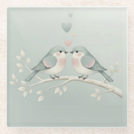 Sweet Pastel Love Birds: Whimsical Valentine’s Day Glazen Onderzetter