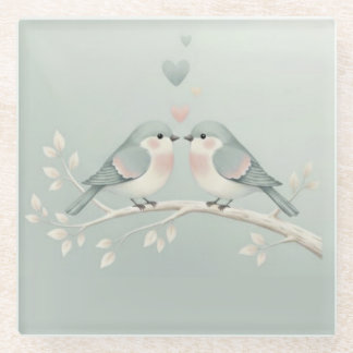 Sweet Pastel Love Birds: Whimsical Valentine’s Day Glazen Onderzetter