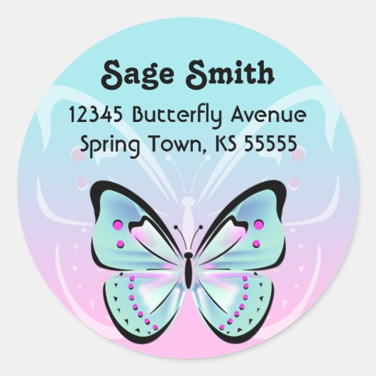 Sweet Pastel vlinder adreslabel Ronde Sticker (Voorkant)