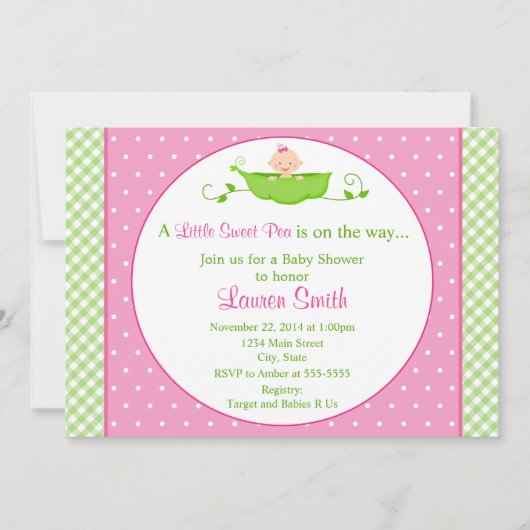 Sweet Pea Girl Baby shower Invitation 5x7 Card Kaart (Voorkant)