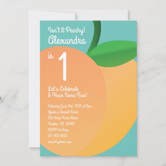 Sweet Peach 1er Anniversaire Cute Invitations (Devant)