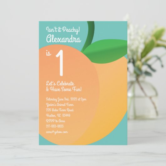 Sweet Peach 1er Anniversaire Cute Invitations (Debout devant)
