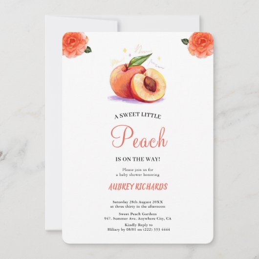 SWEET PEACH bébé douche invitation (Devant)