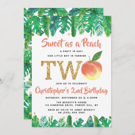 Sweet Peach Boys Invitation 2e anniversaire (Devant / Derrière)