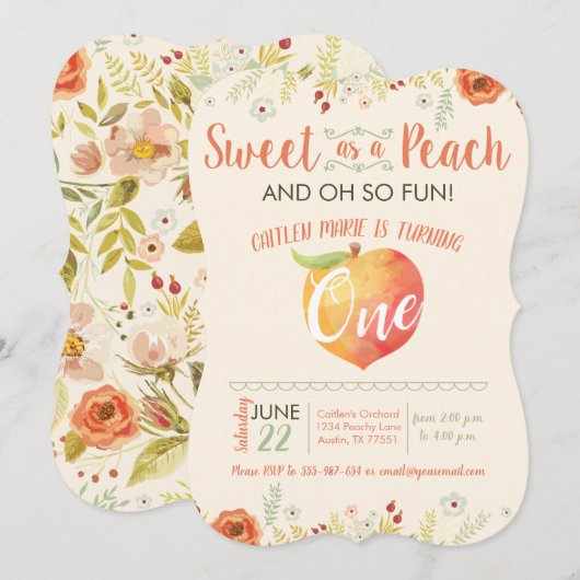 Sweet Peach Floral Invitation premier anniversaire (Devant / Derrière)
