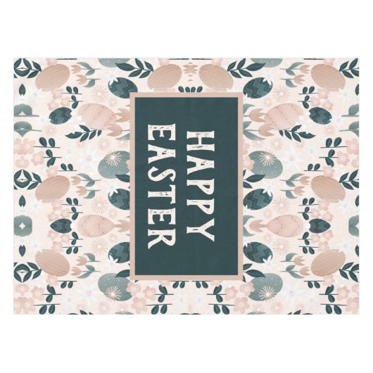 Sweet Peach Green Boho Botanical Easter Egg Tafelkleed (Voorkant (Horizontaal))