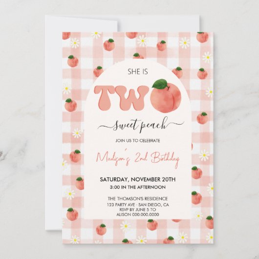 Sweet Peach Invitation du 2e anniversaire (Devant)