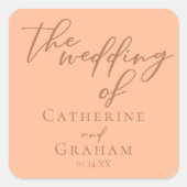 Sweet Peach minimalistisch script zomer bruiloft Vierkante Sticker (Voorkant)