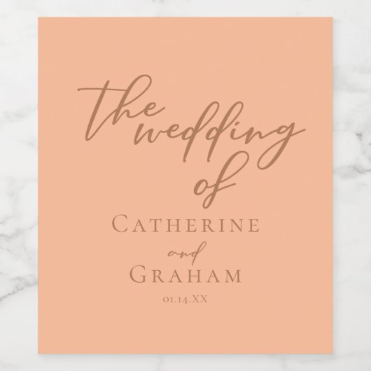 Sweet Peach minimalistisch script zomer bruiloft Wijn Etiket (Enkel label)