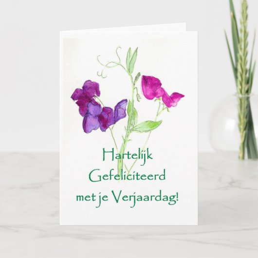 Sweet Peas Verjaardag Kaart - Dutch Greeting (Voorkant)
