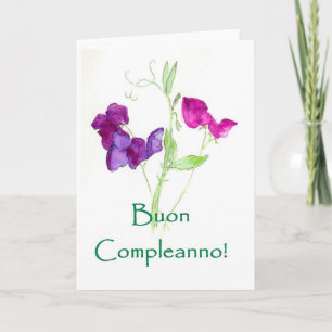 Sweet Peas Verjaardag Kaart - Italiaans Groeten