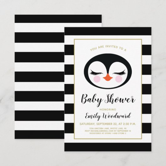 Sweet Penguin Face Baby shower Invitation (Devant / Derrière)