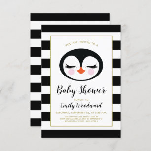 Sweet Penguin Face Baby shower Invitation Kaart