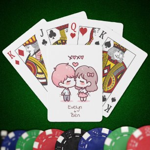 Sweet Personalized Chibi-stijl zoenend paar Pokerkaarten