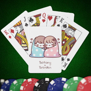 Sweet Personalized Chibi-Style Snuggle Paar Pokerkaarten