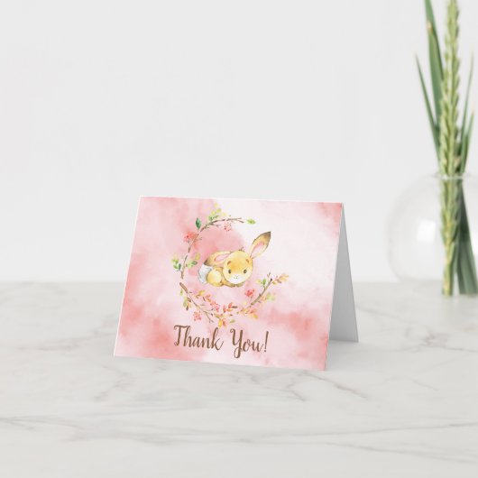 Sweet Petit Lapin Fille Baby shower Merci Note (Devant)