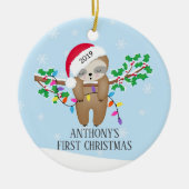 Sweet Photo Slaapy Sloth Baby's eerste Kerstmis Keramisch Ornament (Voorkant)