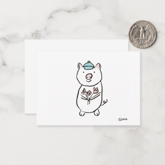 Sweet Pig Note Kaart Notitiekaartje (Voorkant / Achterkant in situ)